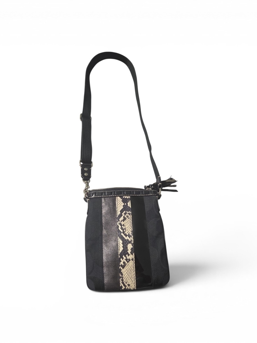 Coach Black Crossbody Bag with Snake-Print Accent